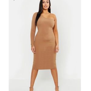 Ribbed One Shoulder Midi Dress